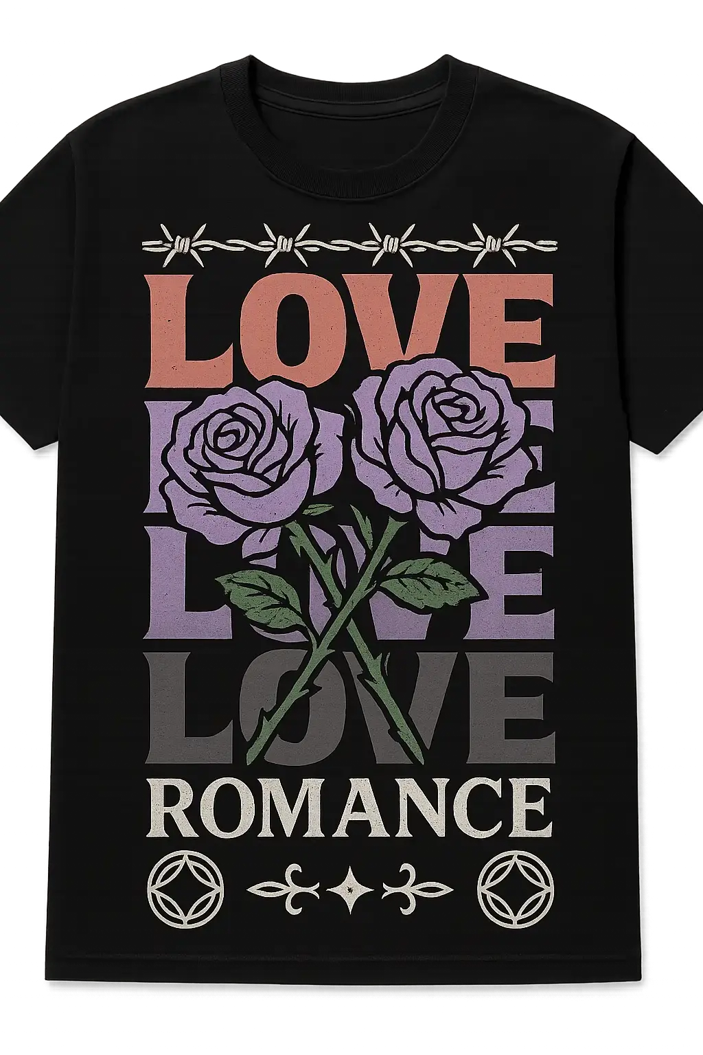 Bold floral pop art t-shirt template with layered typography