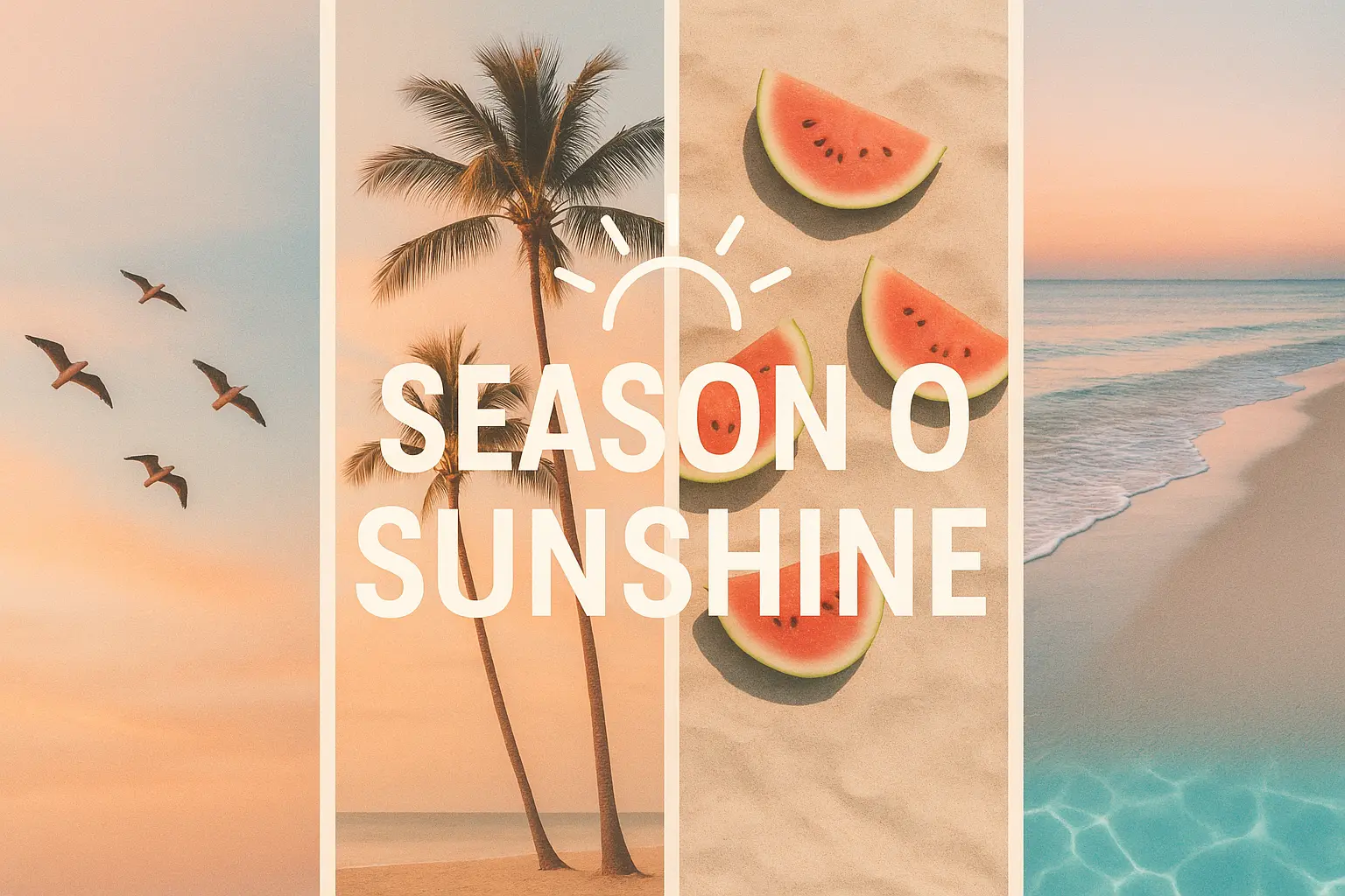 Summer photo-collage banner template with beach and pool scenes