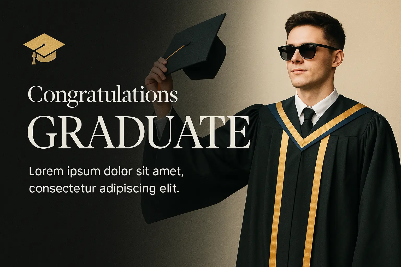 Elegant graduation banner template with photo and bold message