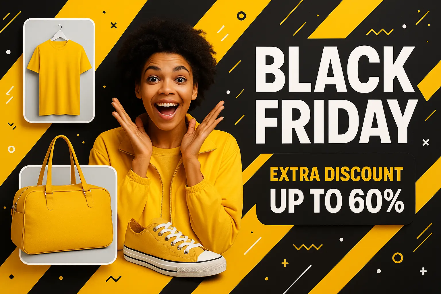 Black Friday banner template with yellow and black color scheme