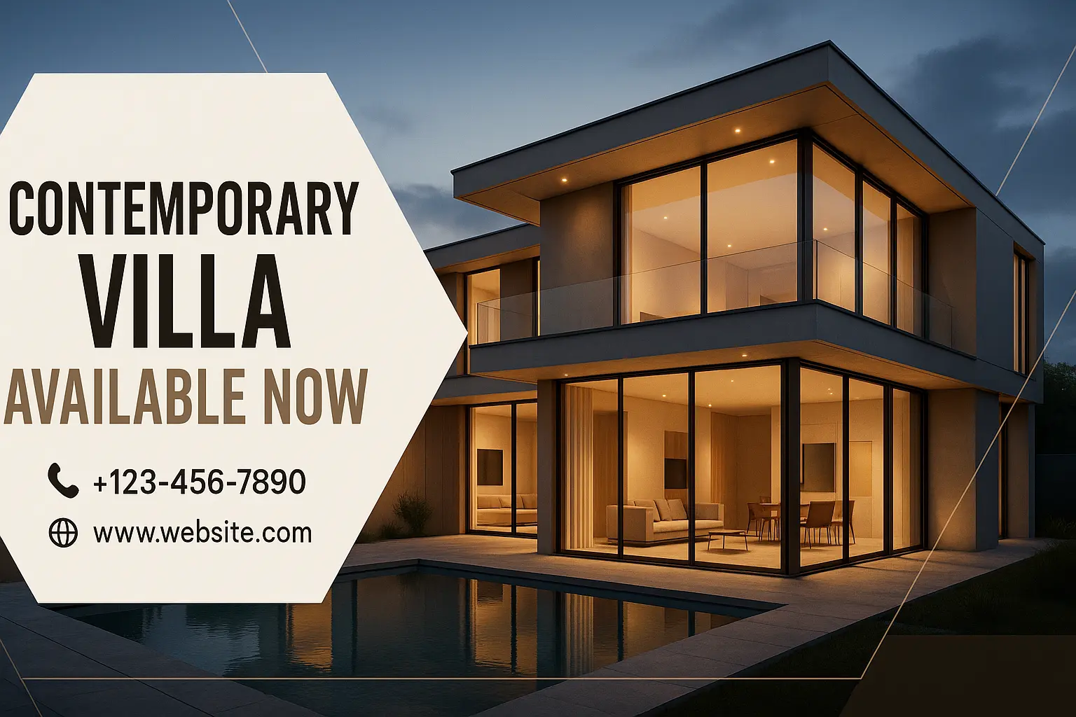 Elegant modern villa banner template with contact details