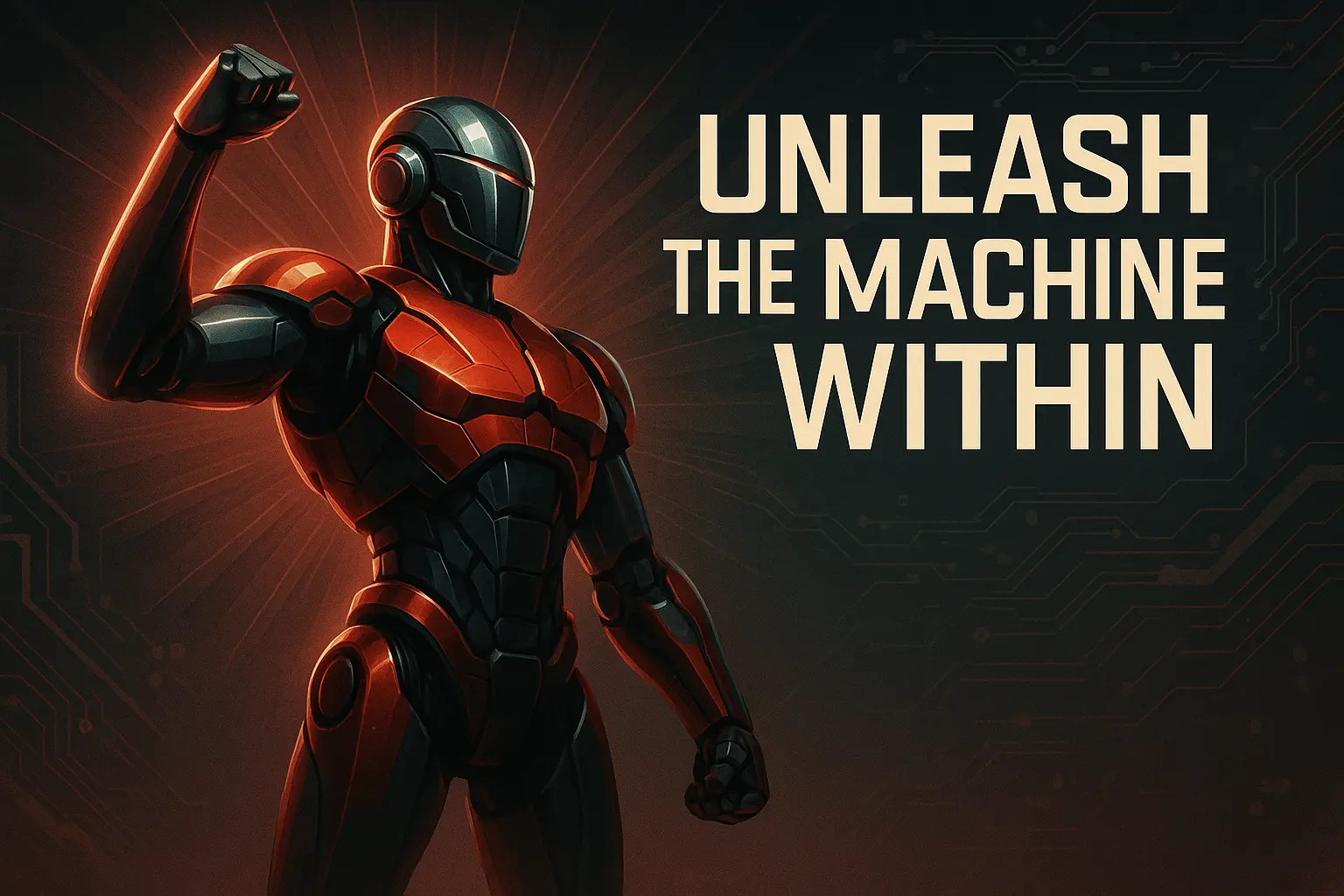 Futuristic robot banner template with bold red tones