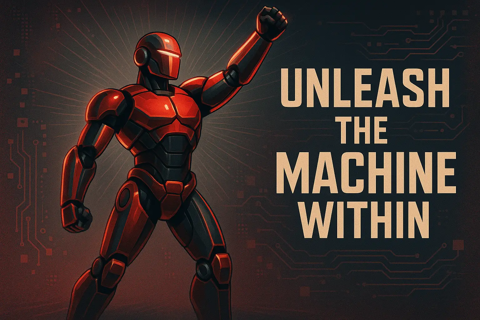 Futuristic robot banner template with bold red tones