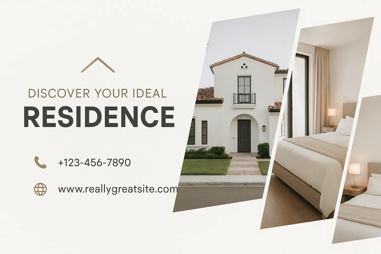 Real estate banner template with house, kitchen, and bedroom