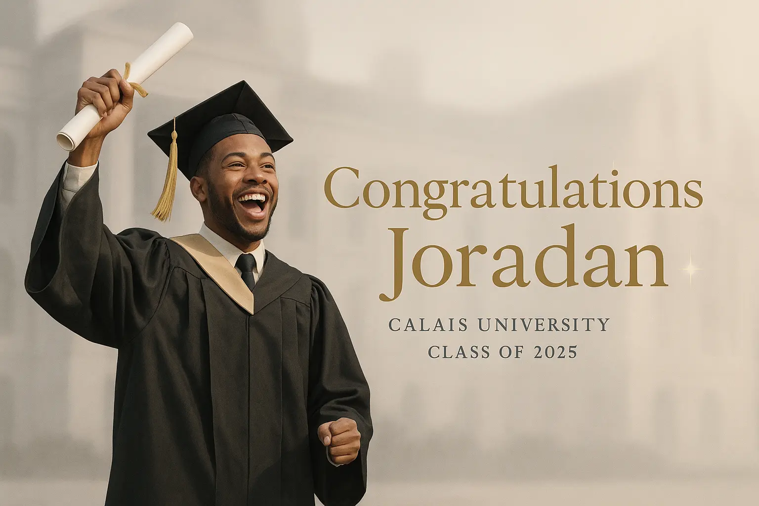 Graduation banner template with joyful graduate and congratulatory text