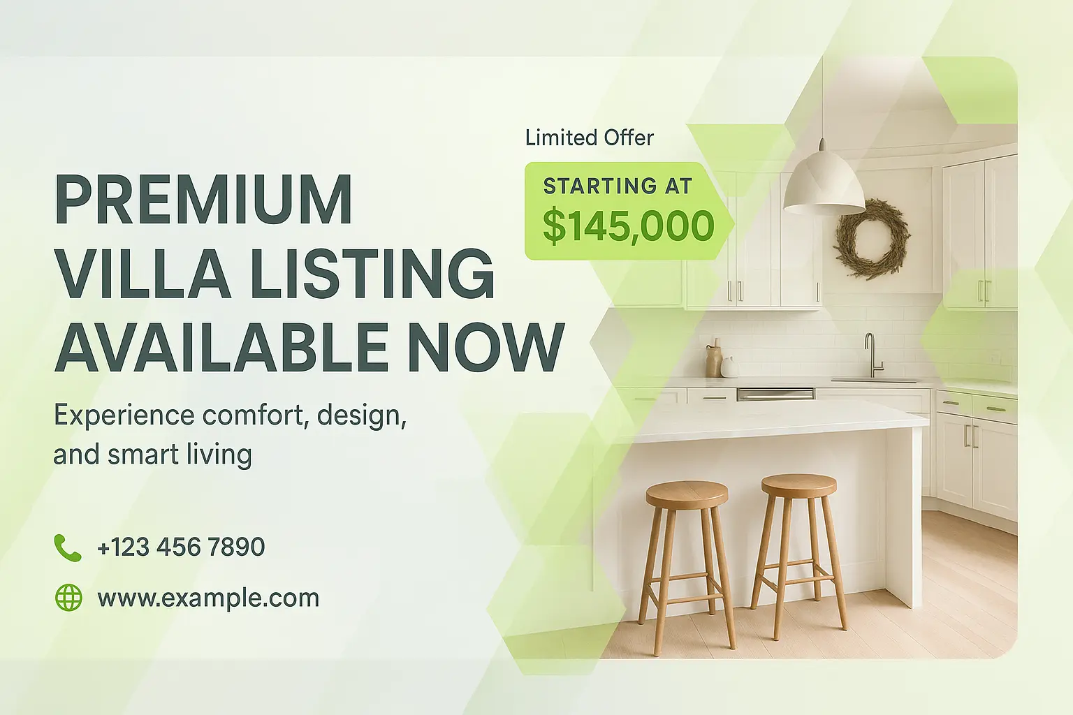 Elegant real estate banner template with kitchen interior