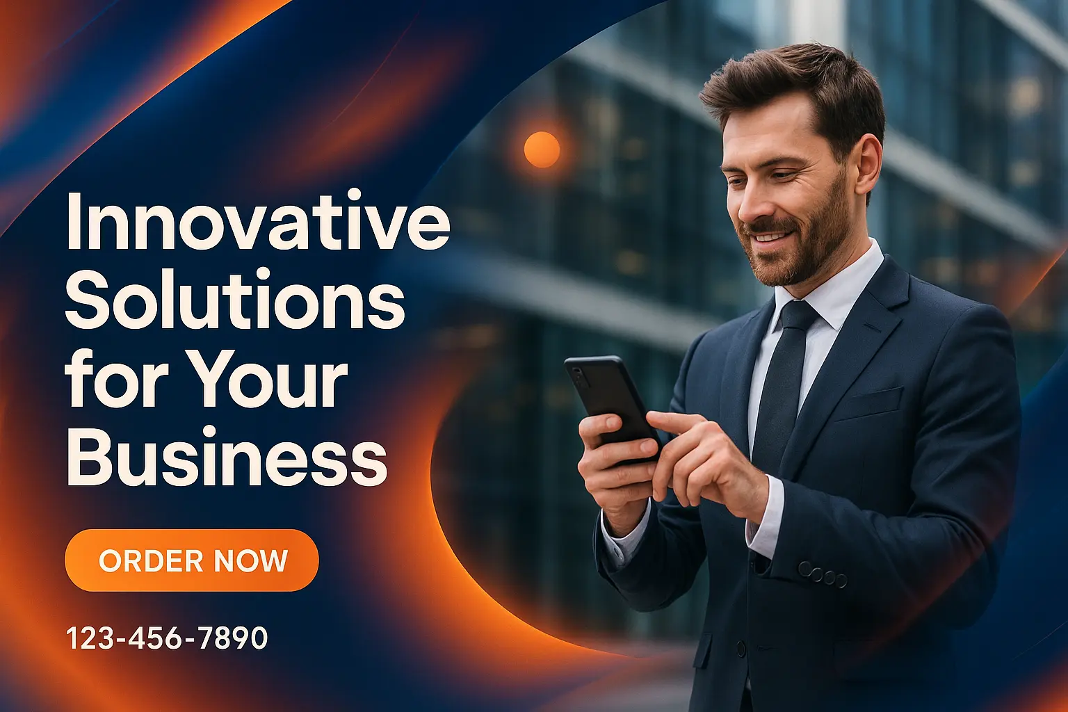 Business professional on banner template with innovative solutions message