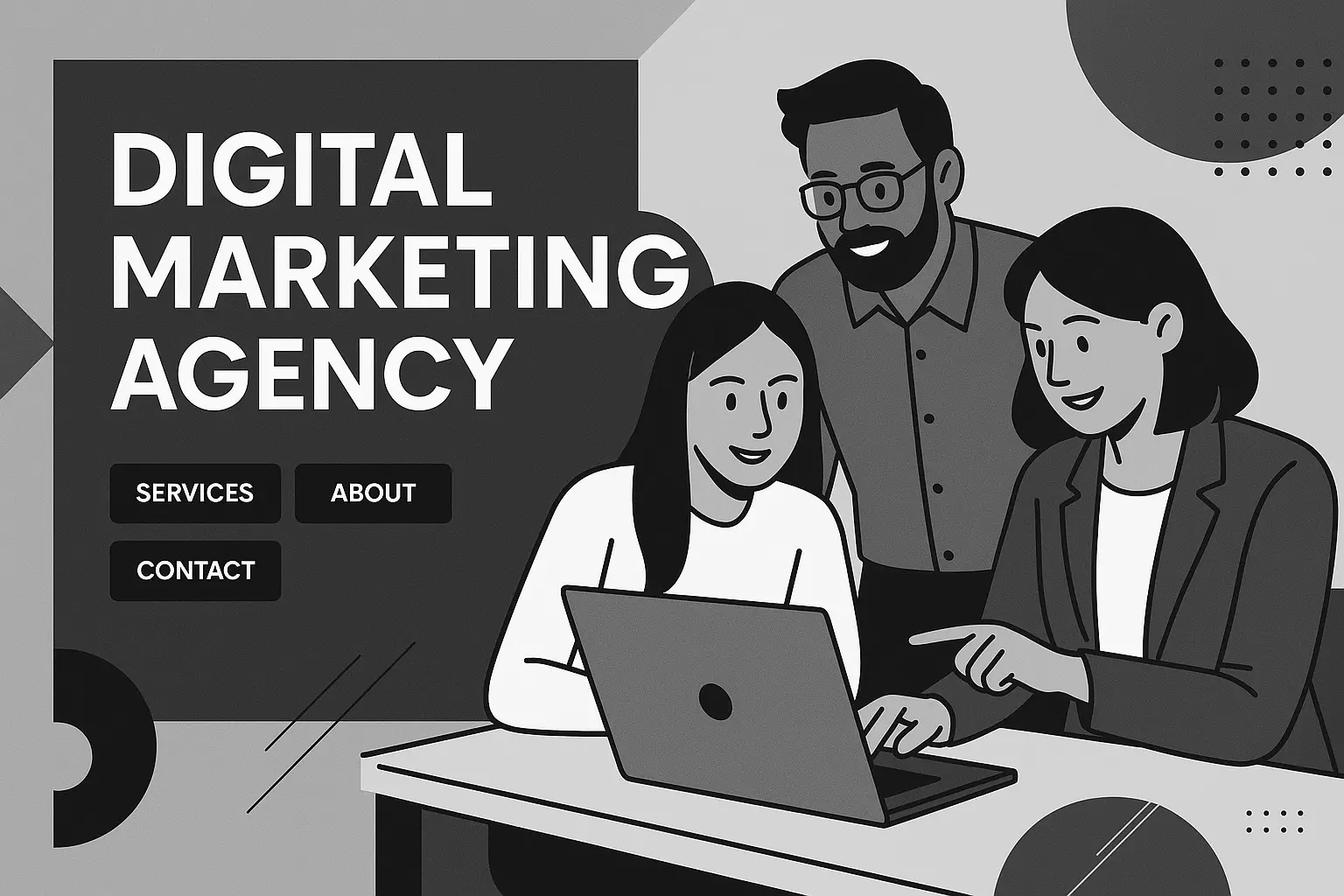 Digital marketing agency banner template with professional team