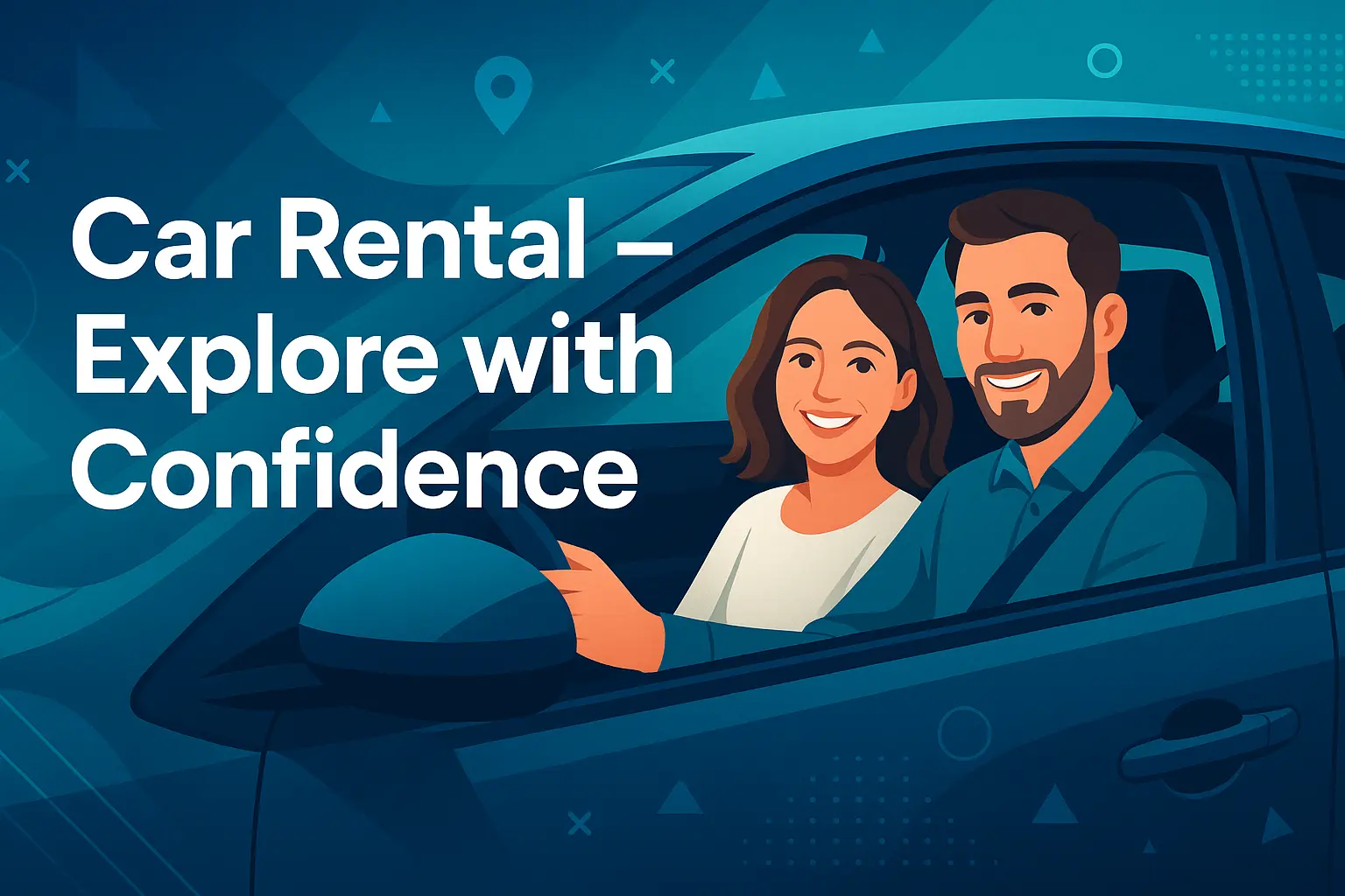 Car rental banner template with smiling couple in a car