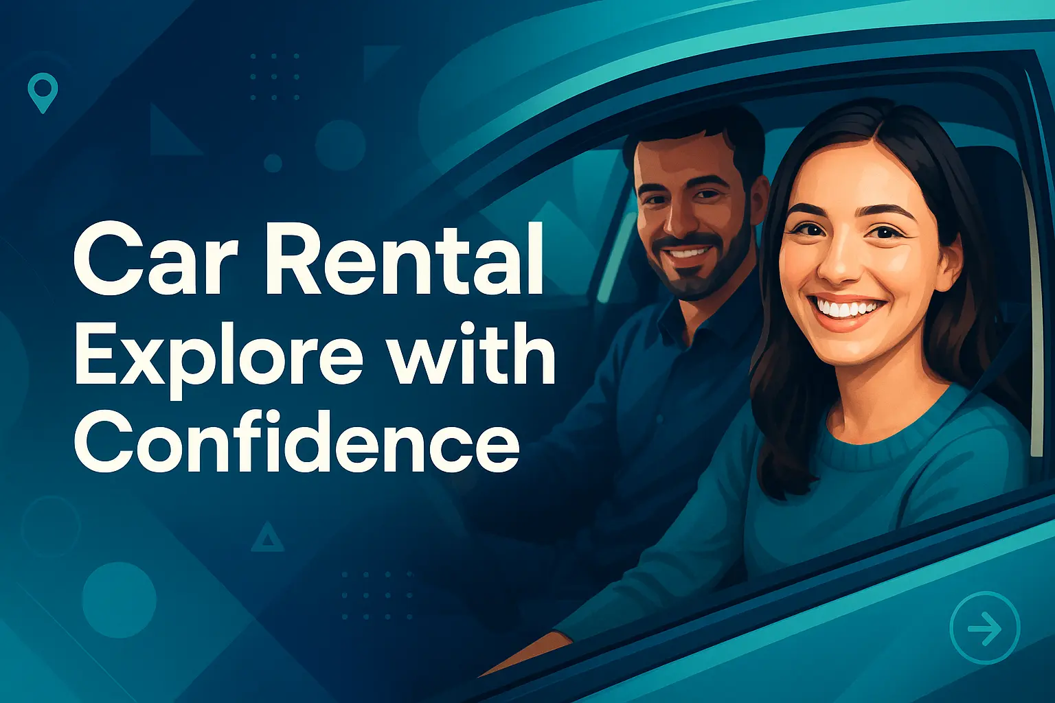 Car rental banner template with smiling couple in a car
