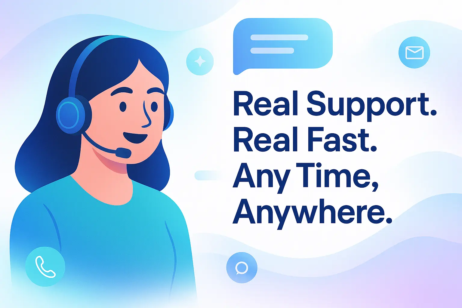 Futuristic support banner template with headset character