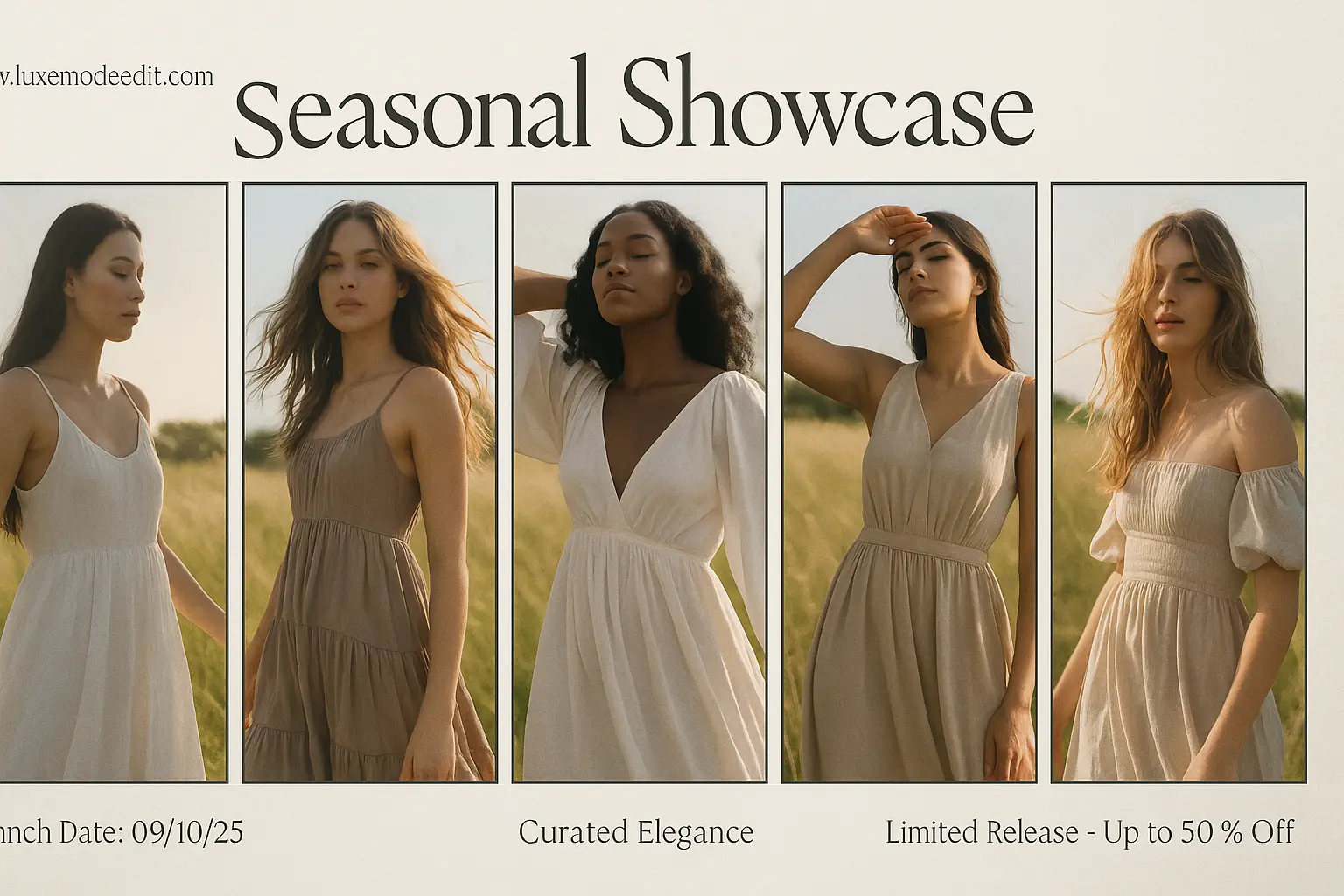 Elegant fashion banner template with soft field portraits