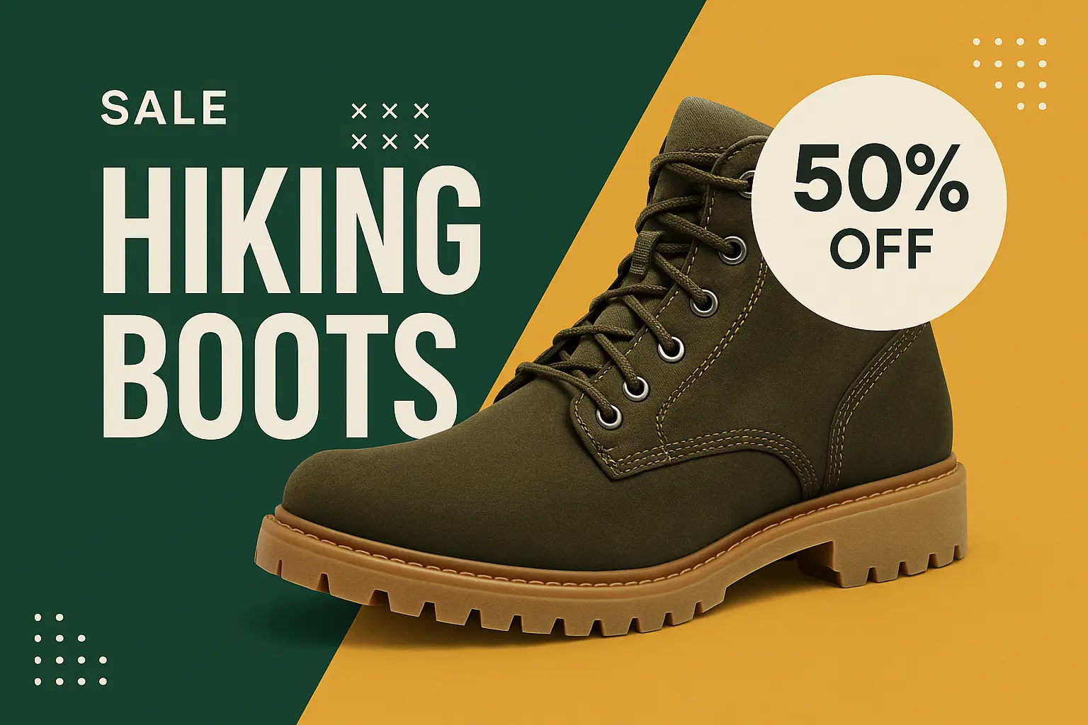 Banner template with boot and 50% off sale
