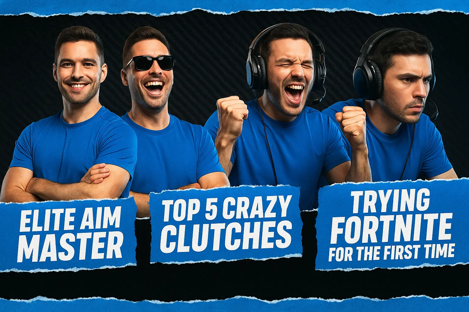 Energetic gamer youtube banner template with bold blue text