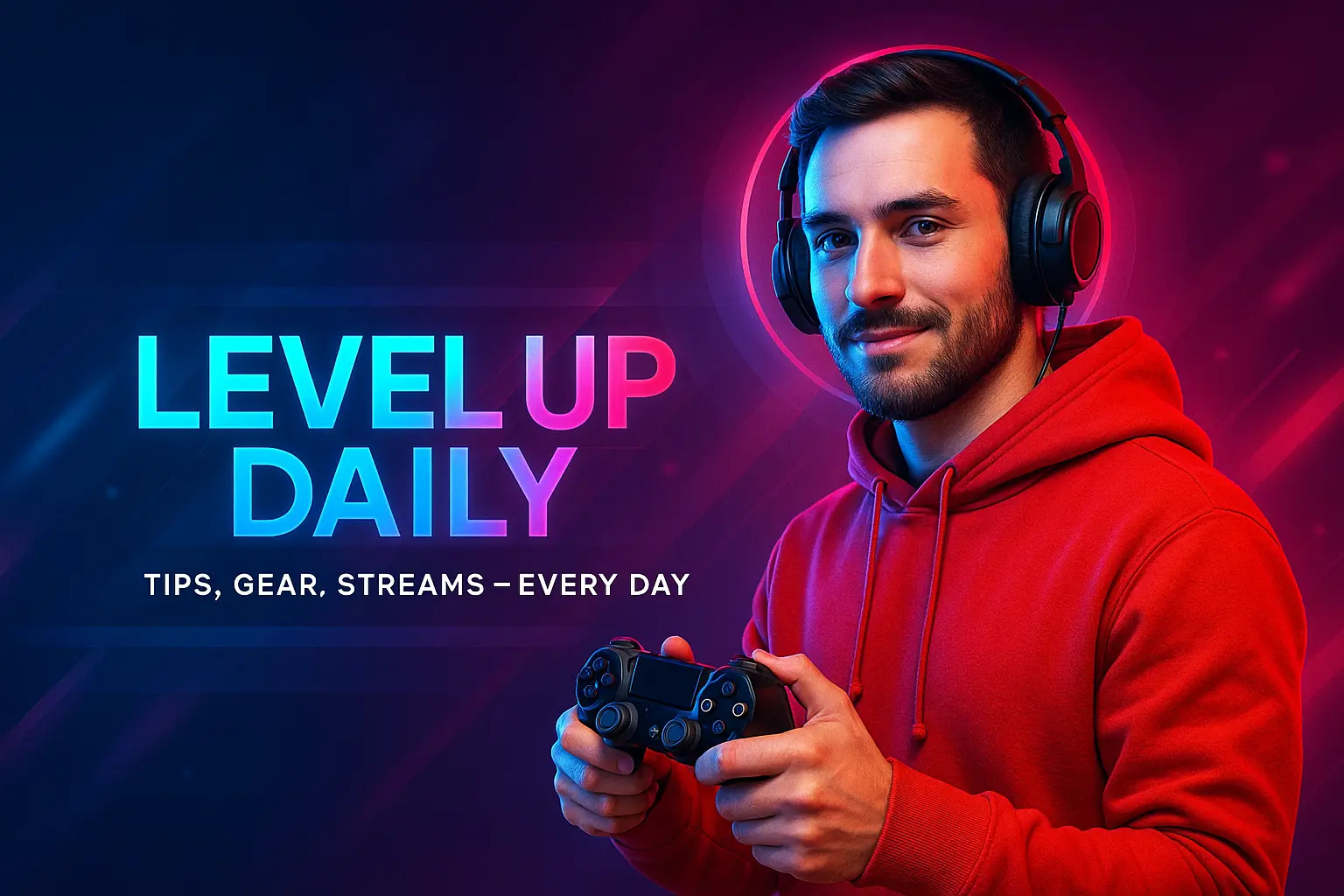 youtube banner template with gamer, neon colors, bold text