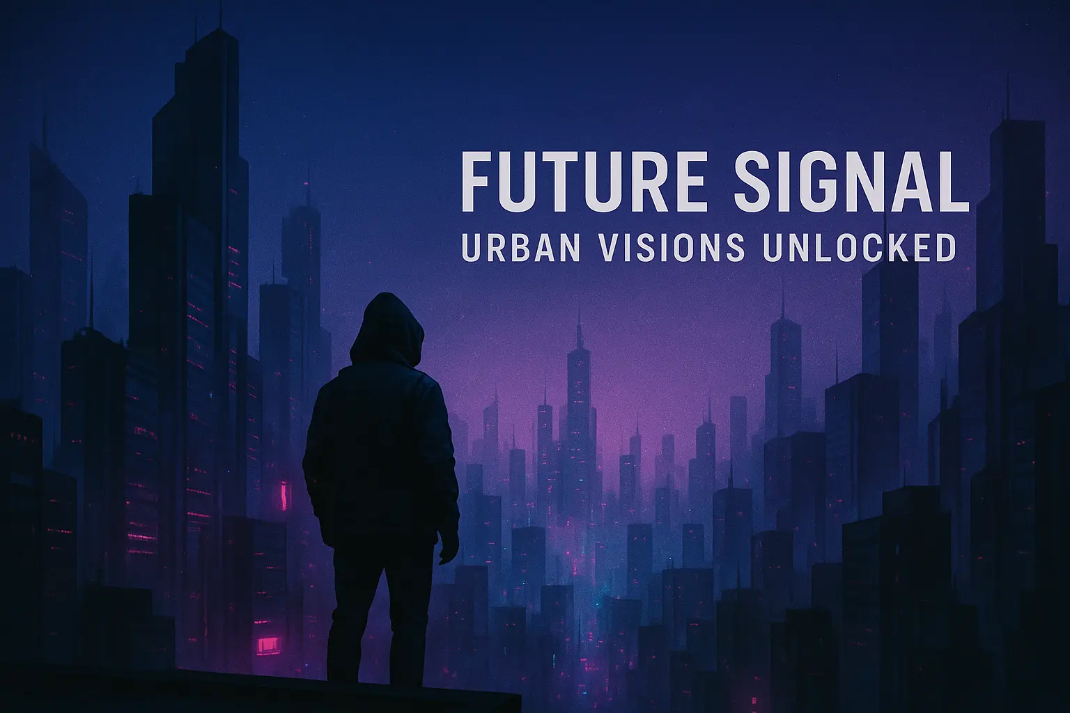 futuristic youtube banner template with neon-lit cityscape