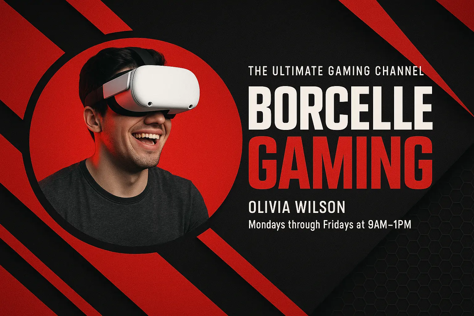 Young man in VR headset on a youtube banner template