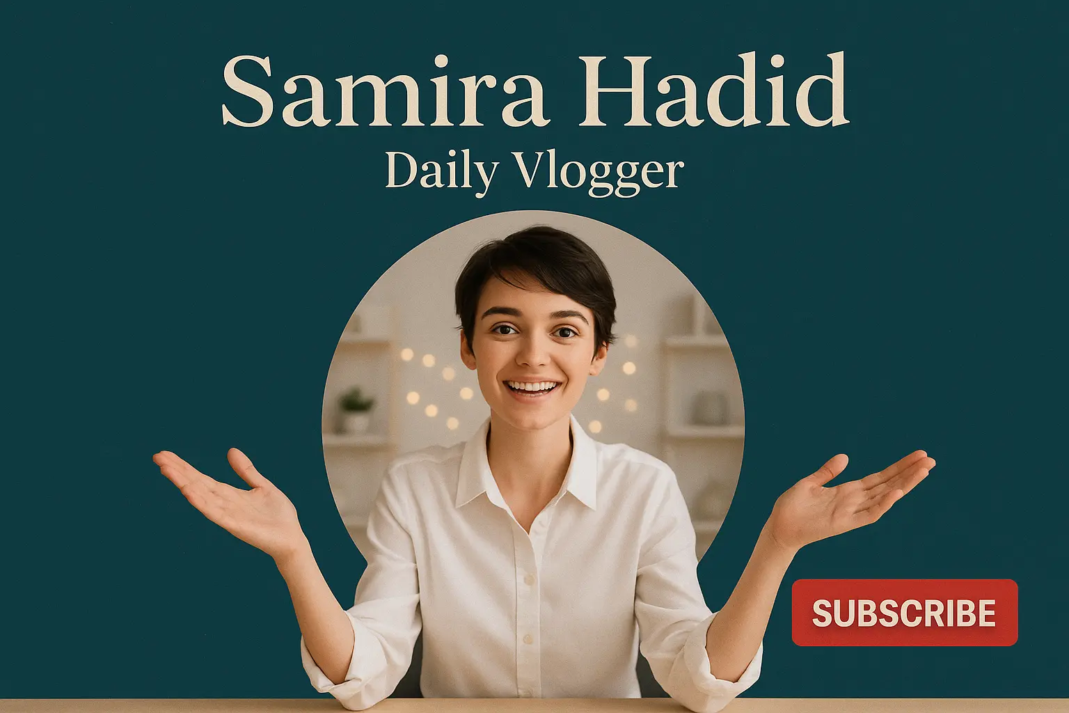 youtube banner template featuring a friendly vlogger with a subscribe button
