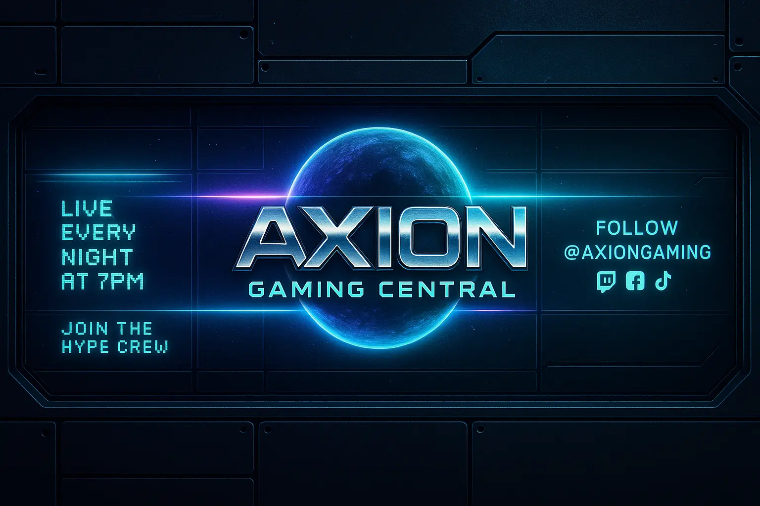youtube banner template with futuristic gaming theme and neon glow