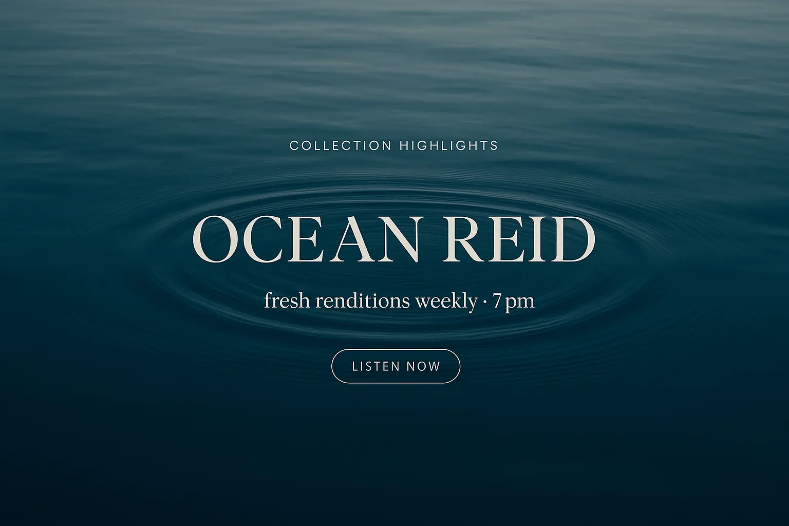 Minimalist youtube banner template with rippling water and centered artist name