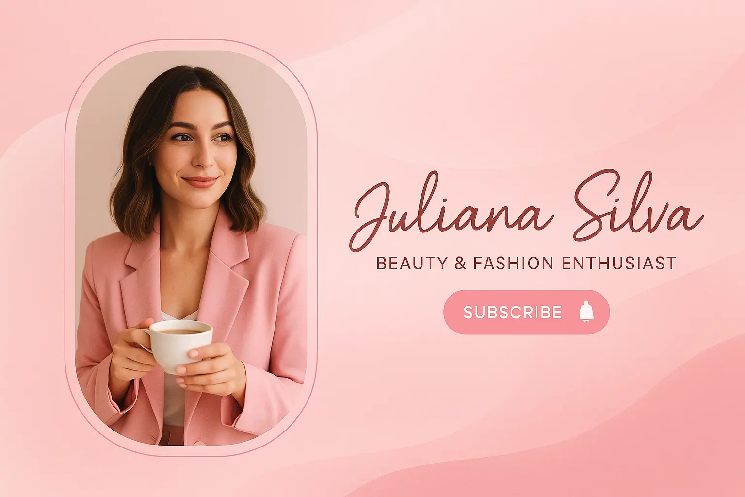 Modern chic youtube banner template featuring a woman in a pink blazer