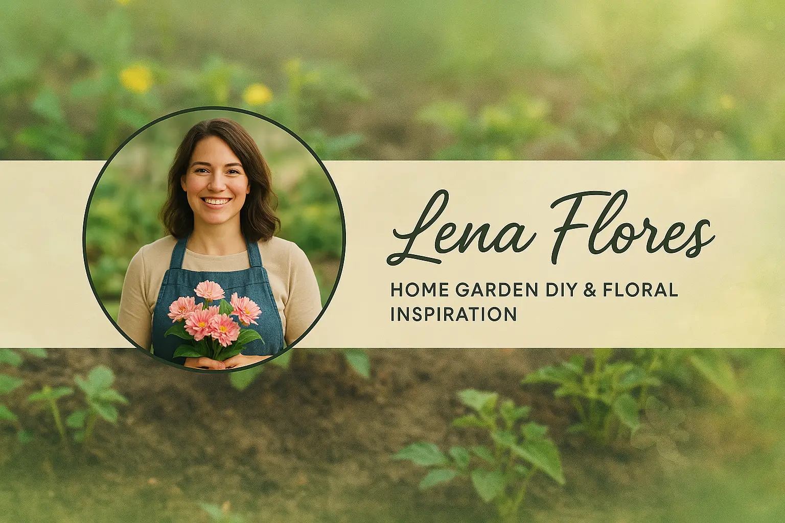 youtube banner template with female florist and garden theme