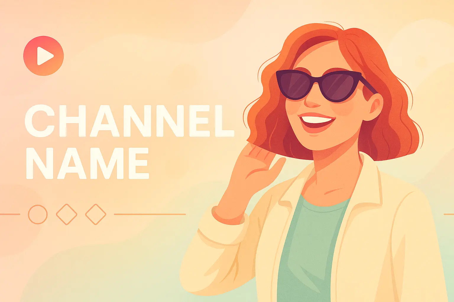 cheerful woman illustration on pastel youtube banner template