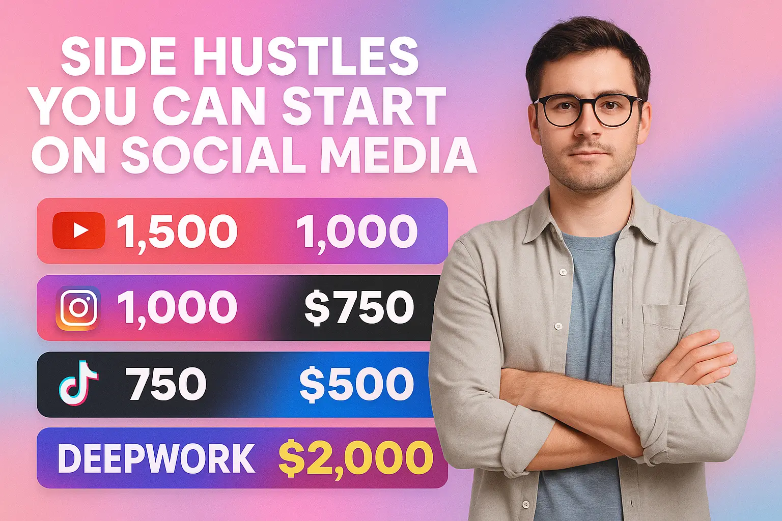 youtube banner template with social media icons and dollar values