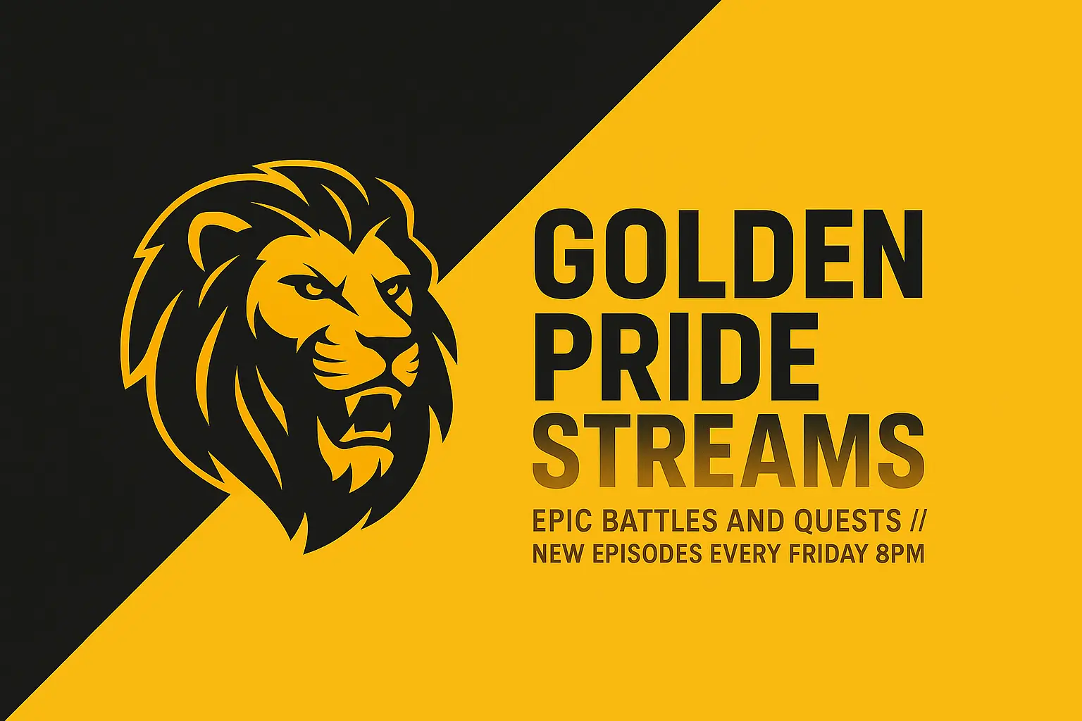 youtube banner template with lion logo and gold text