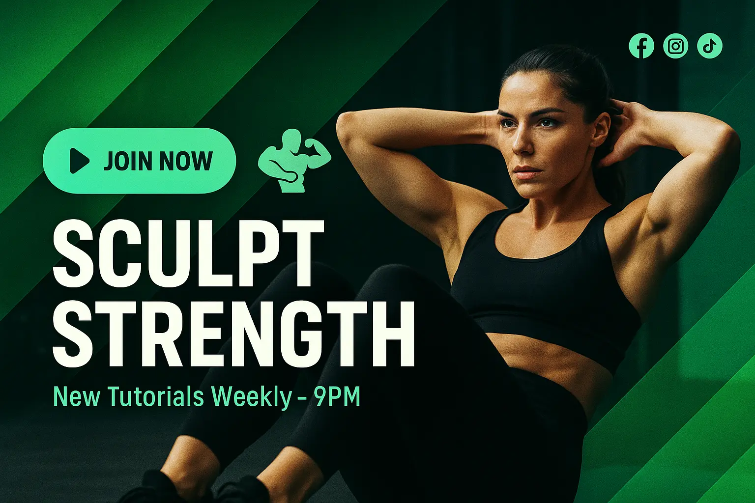 youtube banner template with fit woman and bold gym theme
