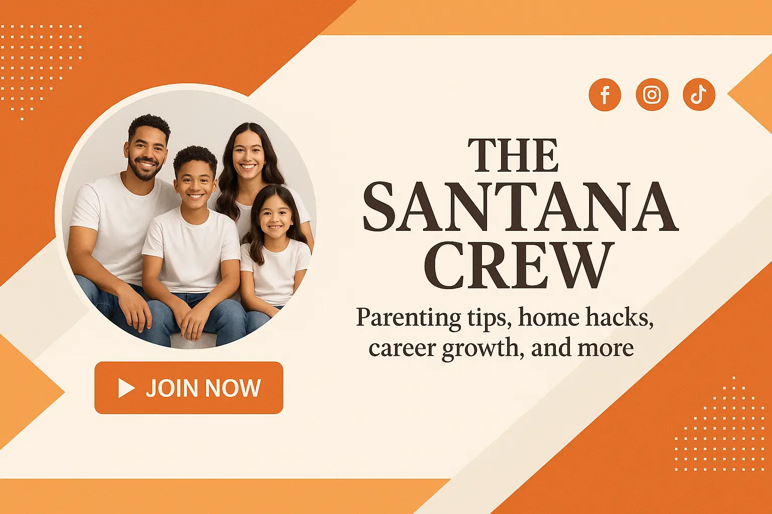 youtube banner template with modern family layout and orange theme
