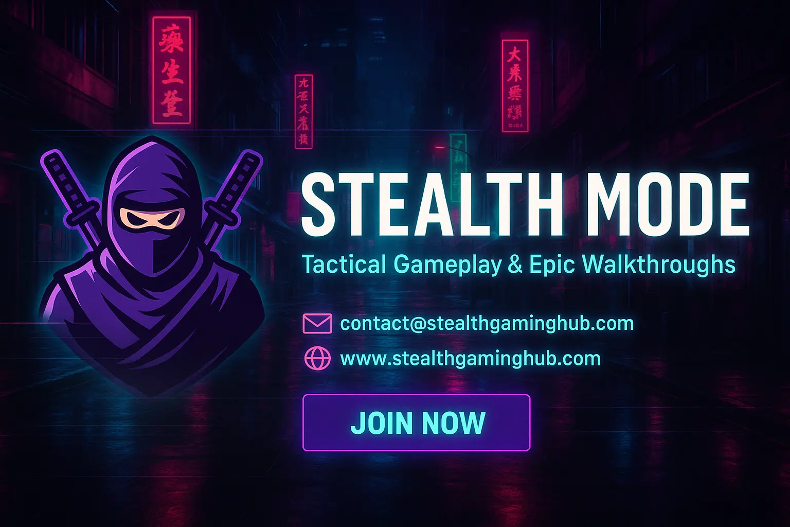 youtube banner template with neon ninja and glowing subscribe
