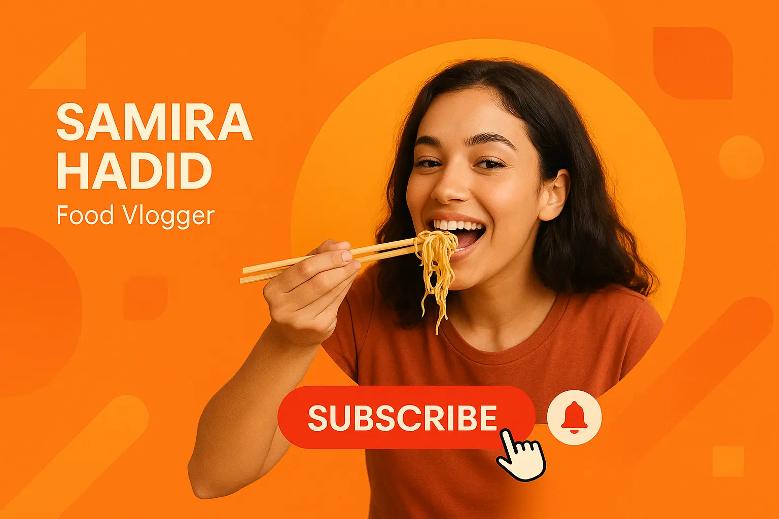 youtube banner template featuring food vlogger with subscribe button