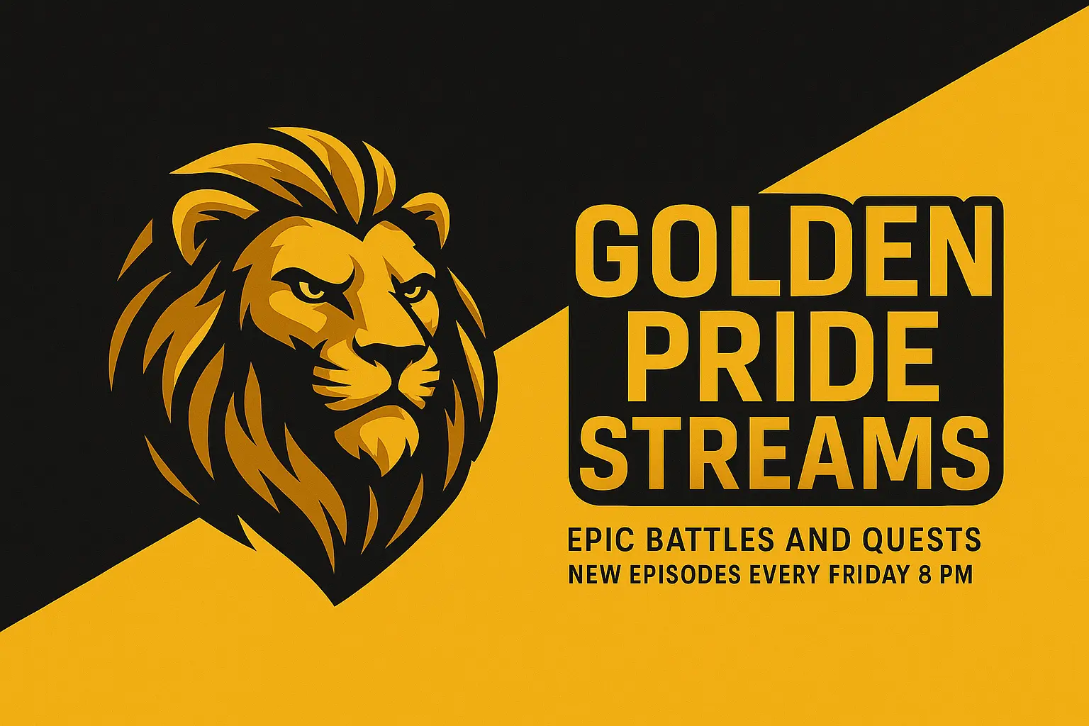 youtube banner template with lion logo and gold text