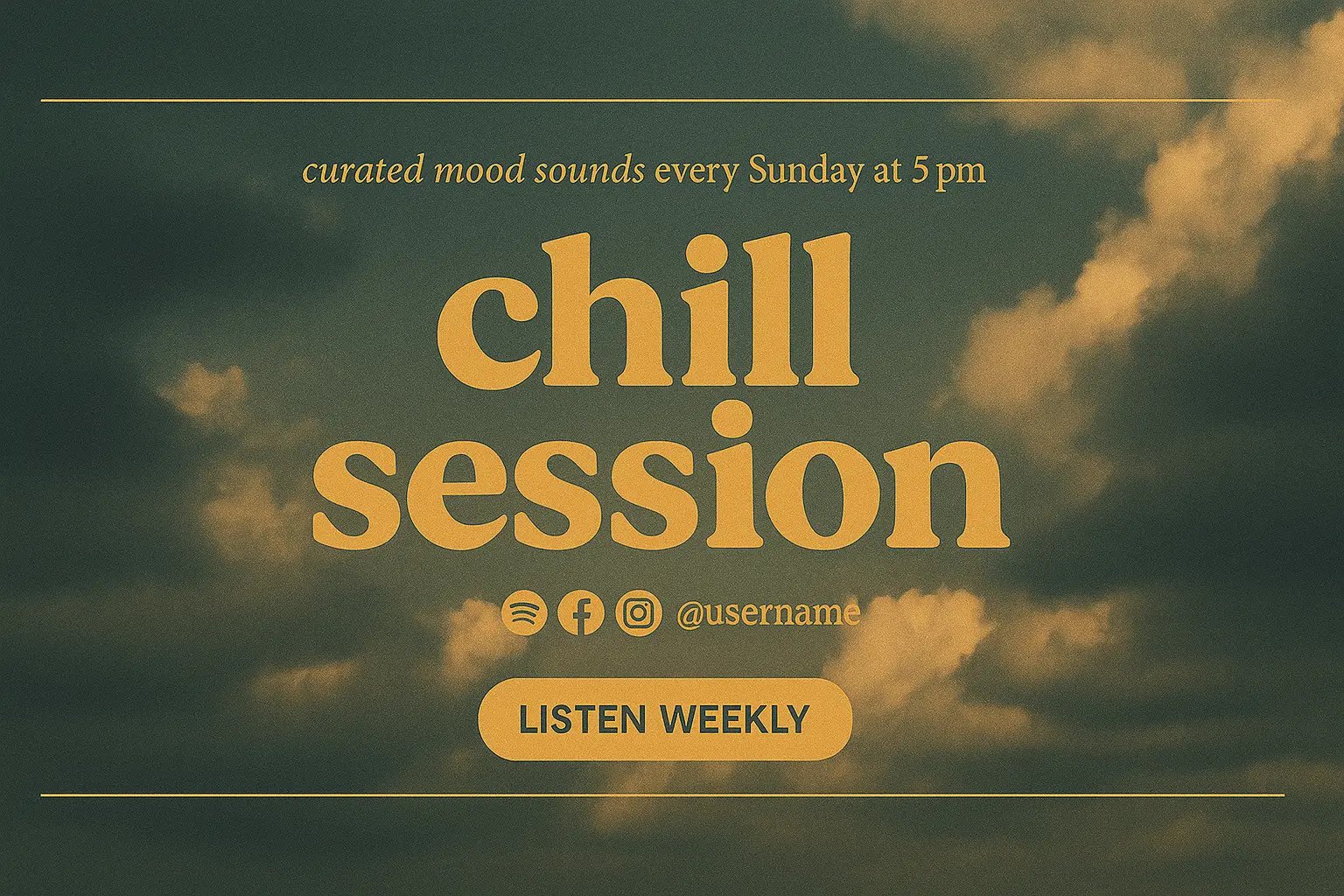youtube banner template with chill playlist and cloudy sky