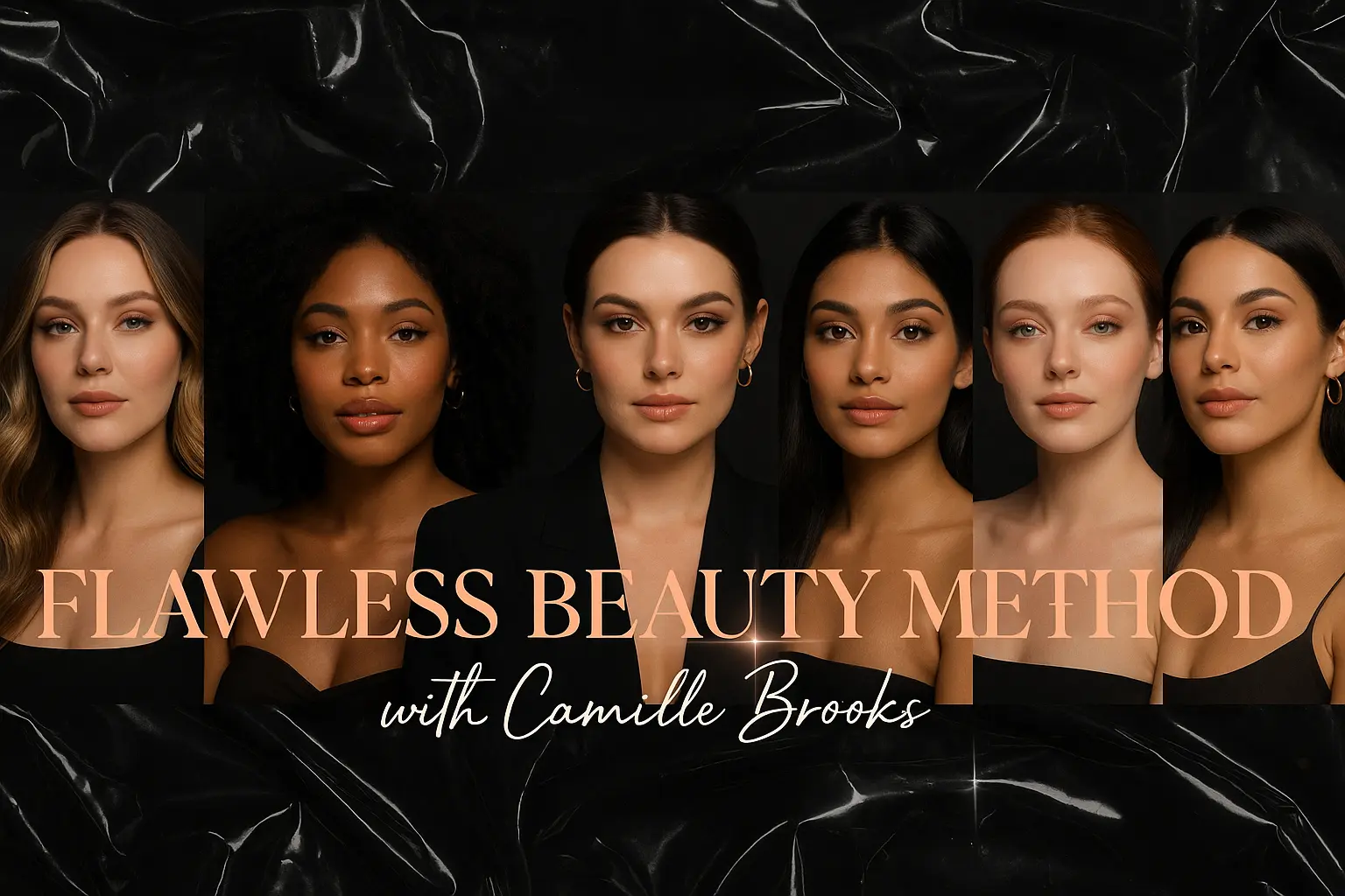 Elegant youtube banner template with diverse beauty portraits