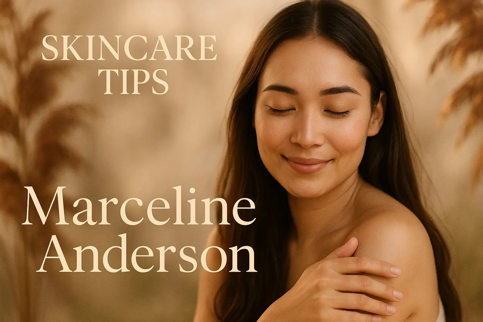 YouTube banner template with a serene woman and skincare tips text