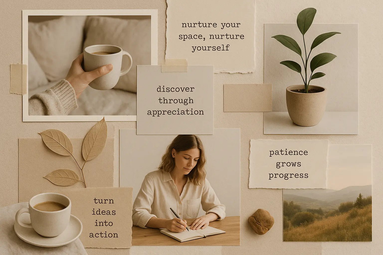 Organic modern moodboard template for self-care and minimalism