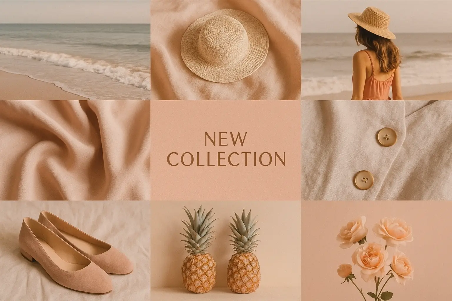 Moodboard template with soft beach photography and pastel tones
