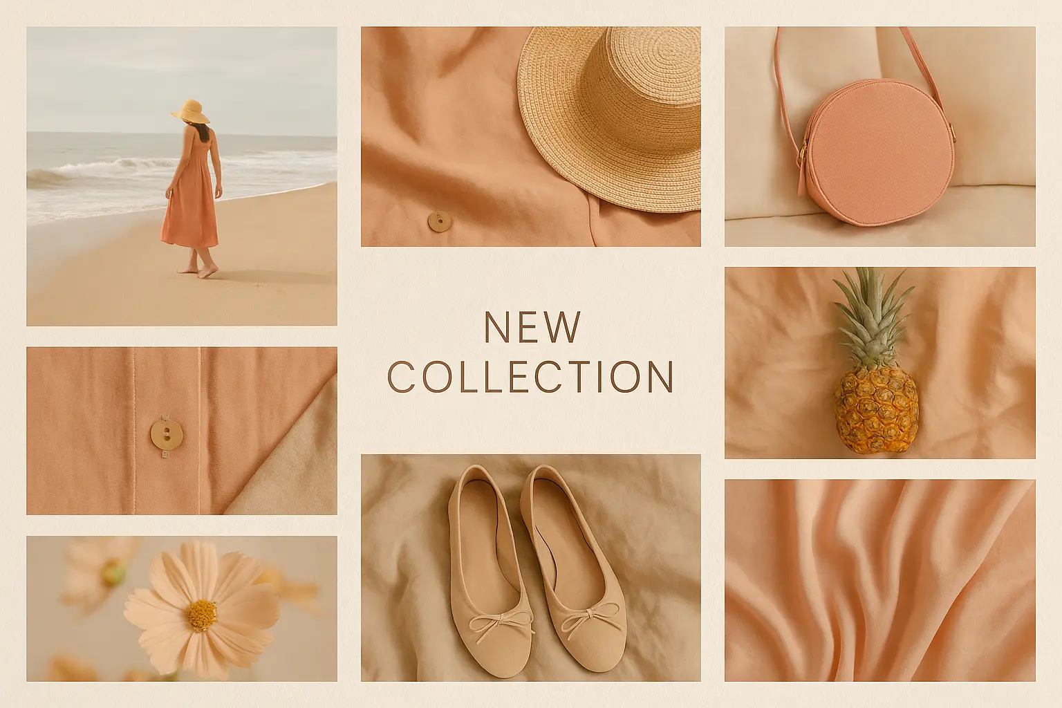 Moodboard template with soft beach photography and pastel tones