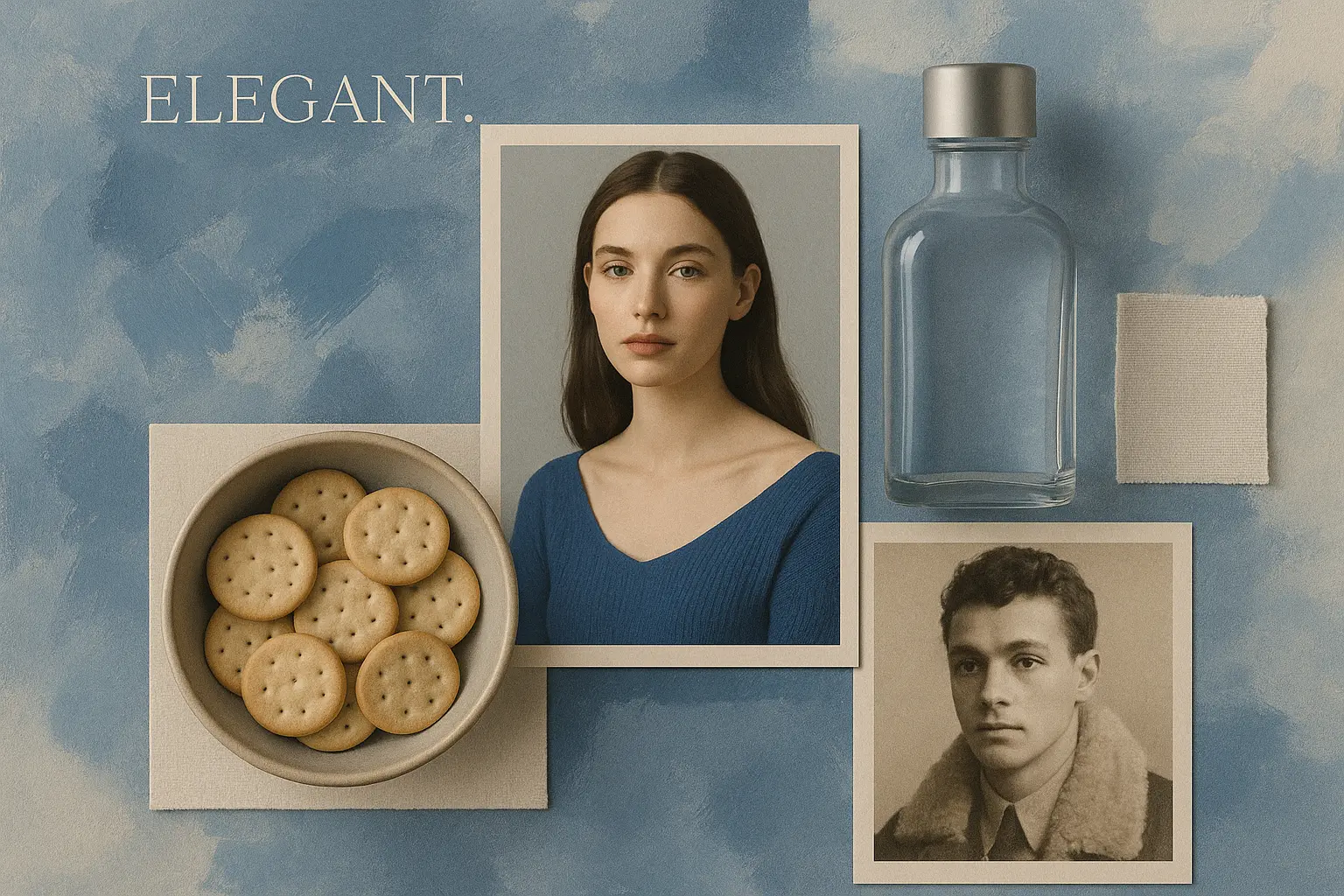 Moodboard template featuring a royal-inspired collage with blue tones