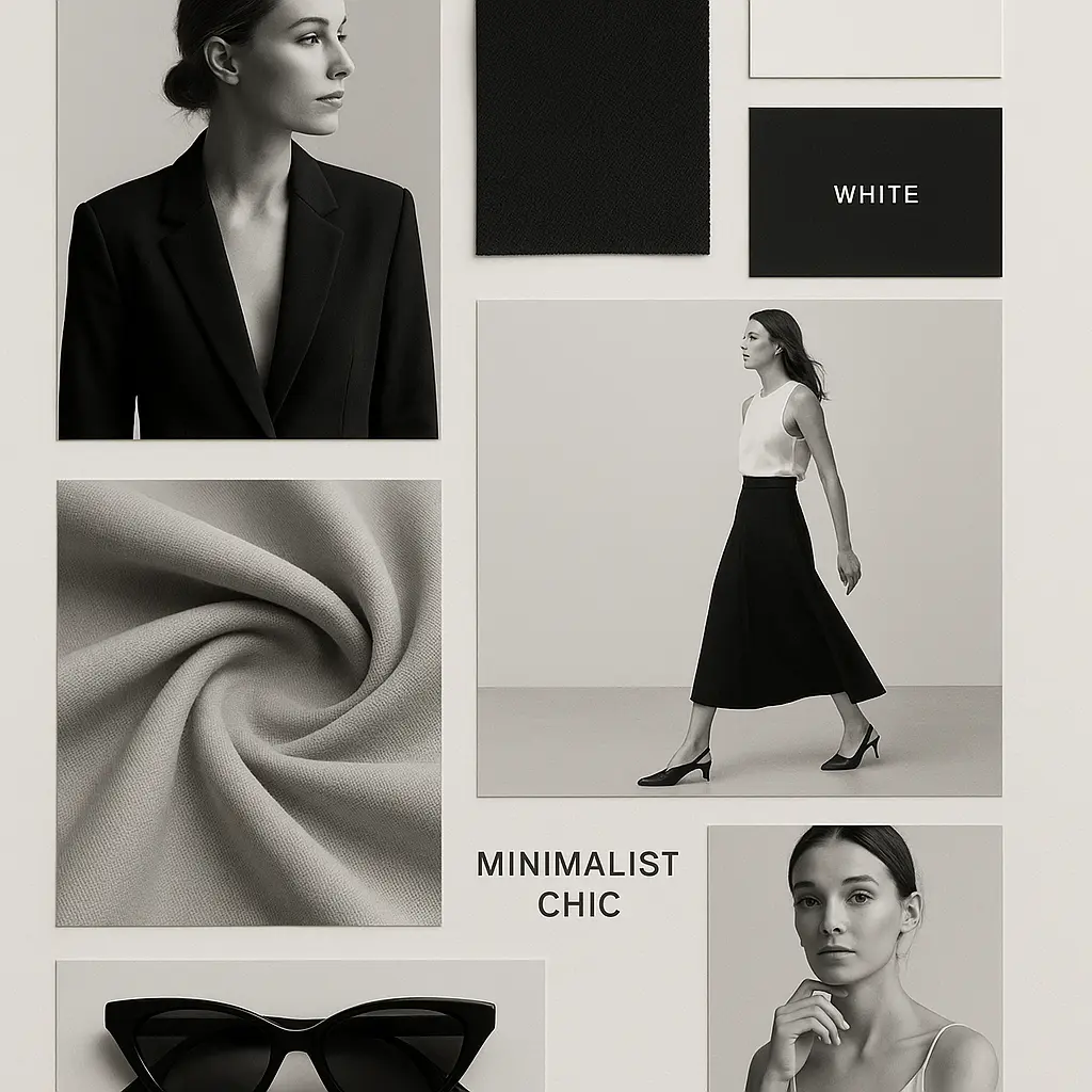 Monochrome moodboard template showcasing minimalist fashion and accessories