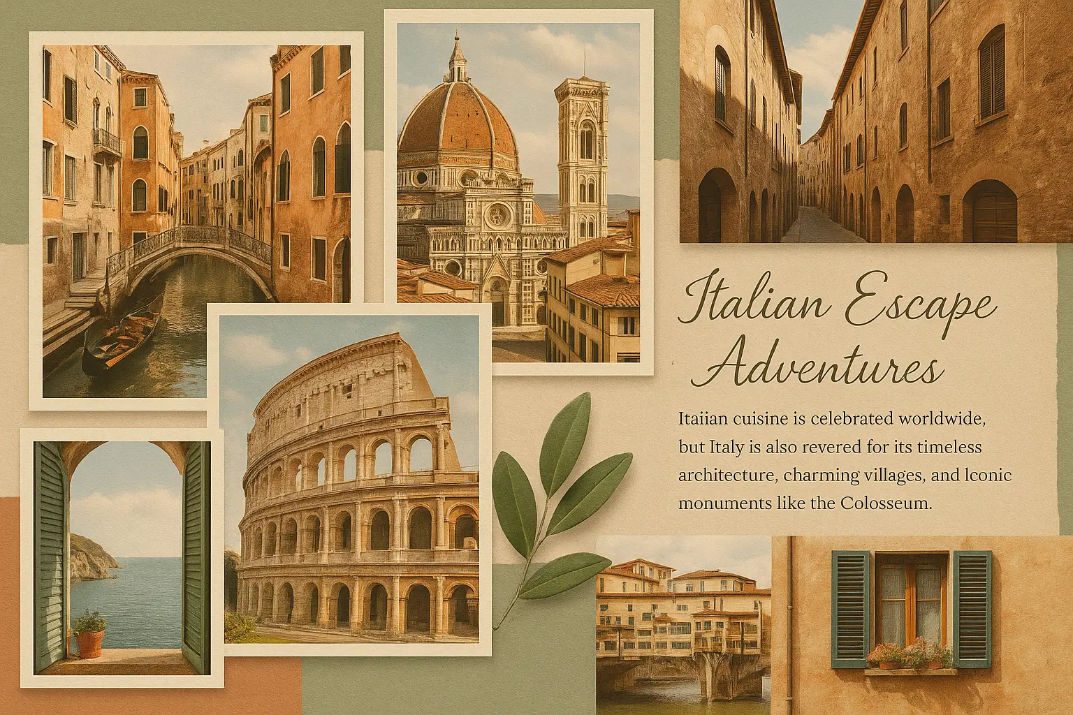 Italy travel moodboard template with vintage photo collage