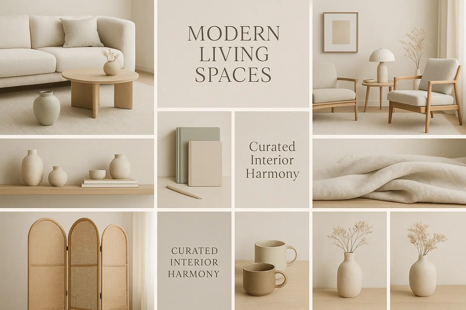 Neutral-toned interior moodboard template with modern minimalist decor