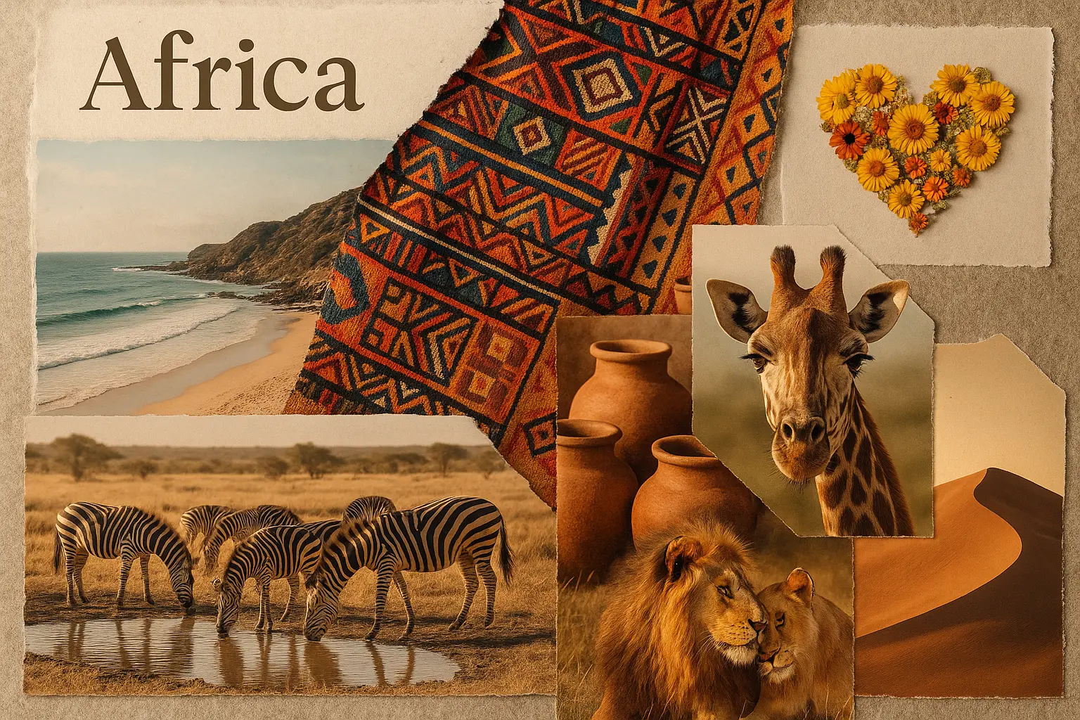 Africa-inspired moodboard template with vibrant landscapes, wildlife, and textures