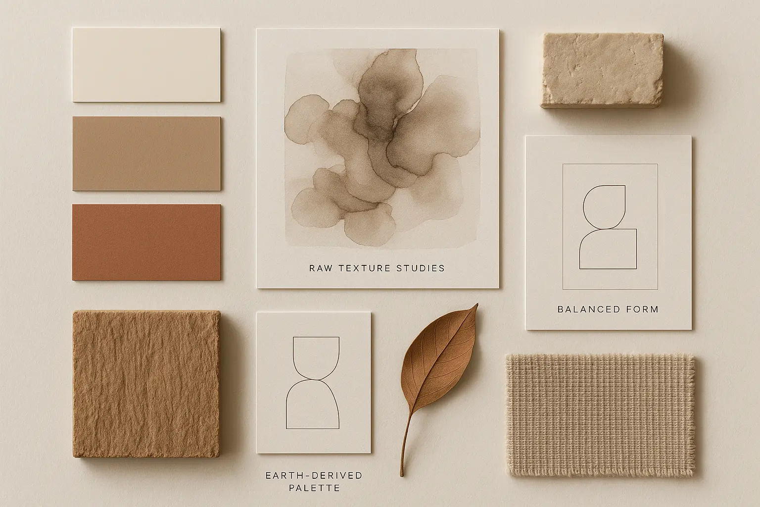 Organic modern moodboard template with earthy textures and grid layout