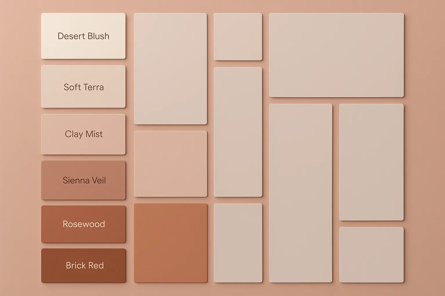 Minimalist moodboard template with blush-to-terracotta color swatches
