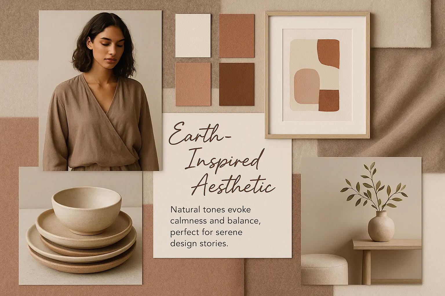 Earth-toned moodboard template with fashion and decor elements
