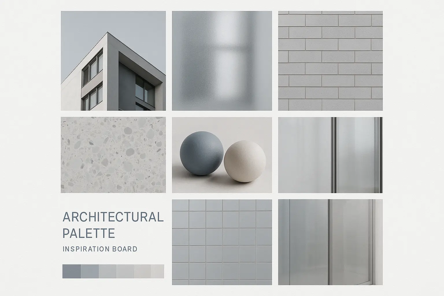 Modern architectural moodboard template with neutral and blue tones