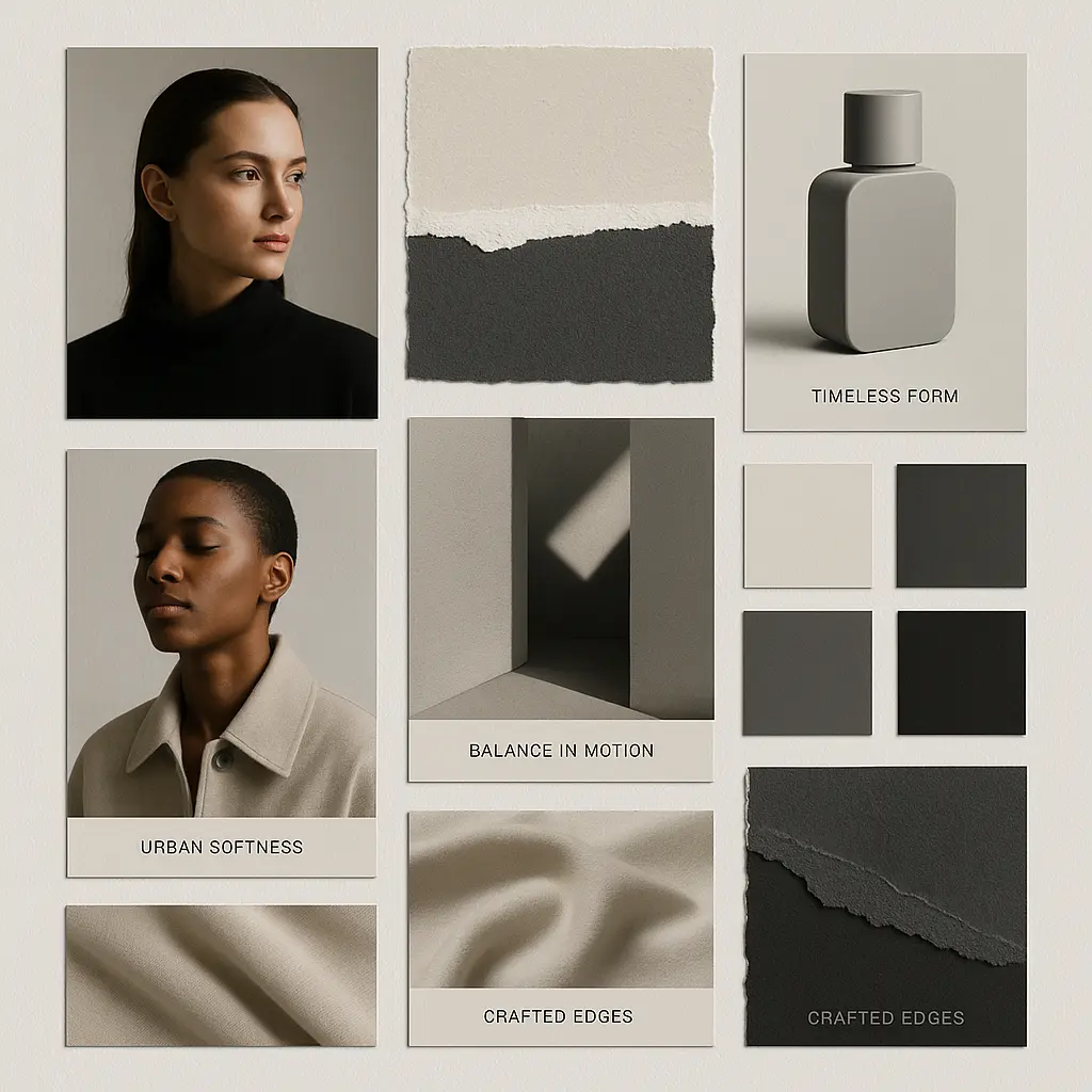 Neutral modern moodboard template with textures and layout